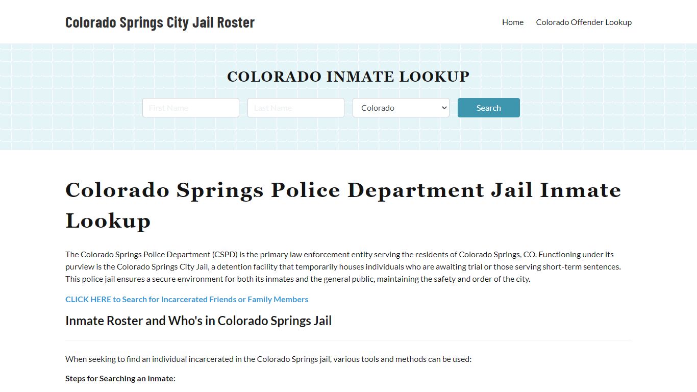 Colorado Springs Police Department & City Jail, CO Inmate Roster ...